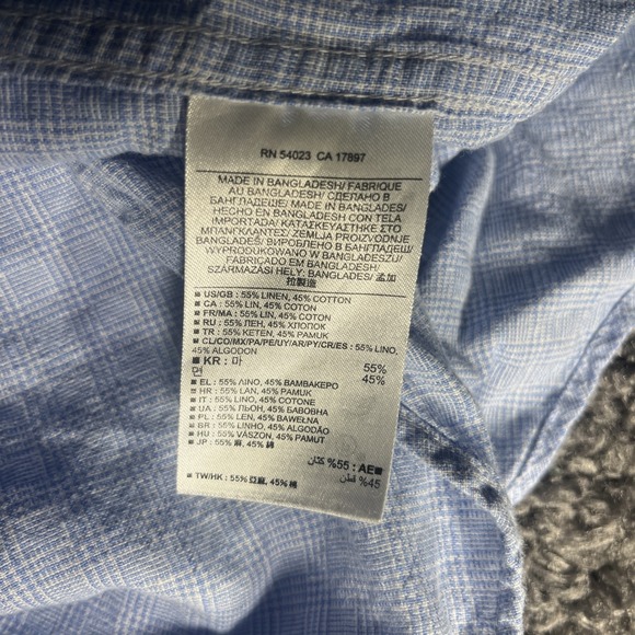 Banana Republic Shirt Men Blue Check Linen Blend Long Sleeve Button Up Large - Picture 7 of 8